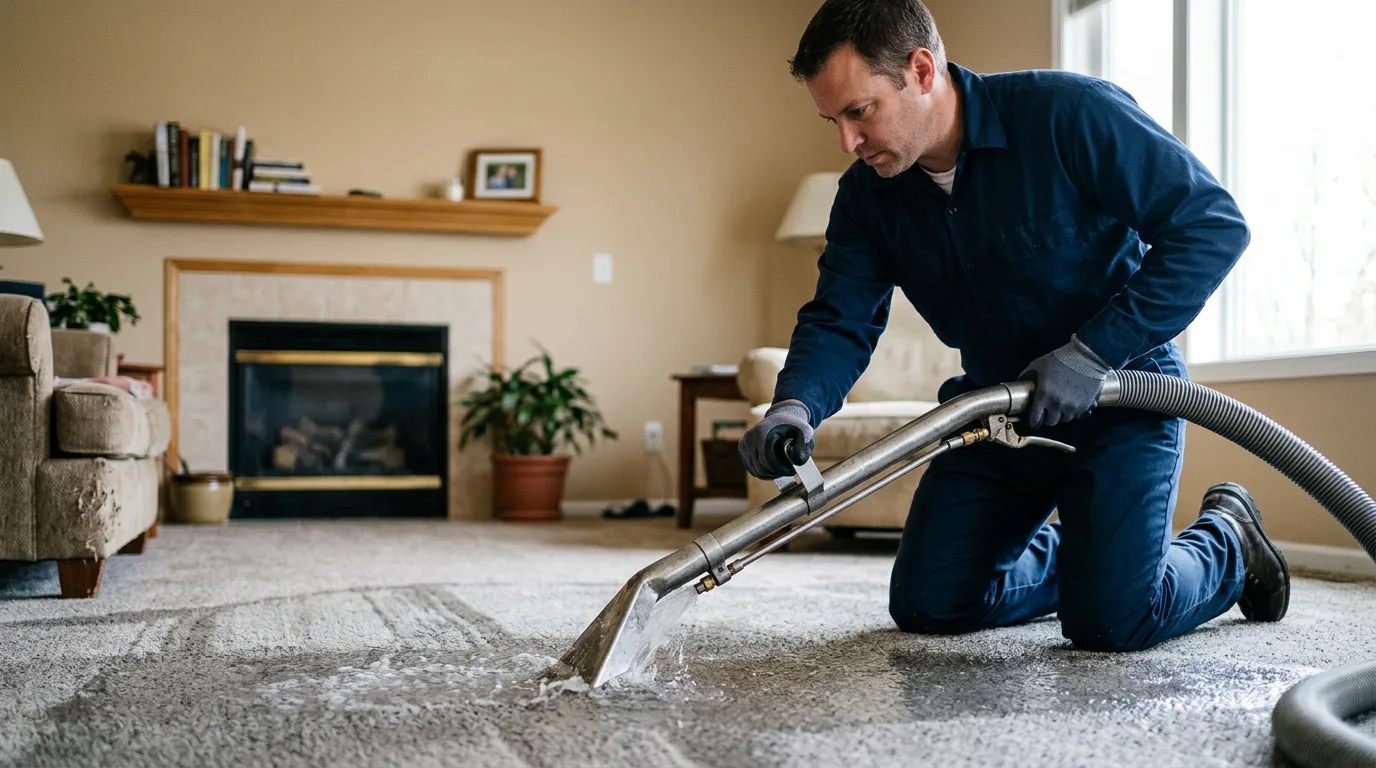 Water damage restoration technician working near Oakland, ME